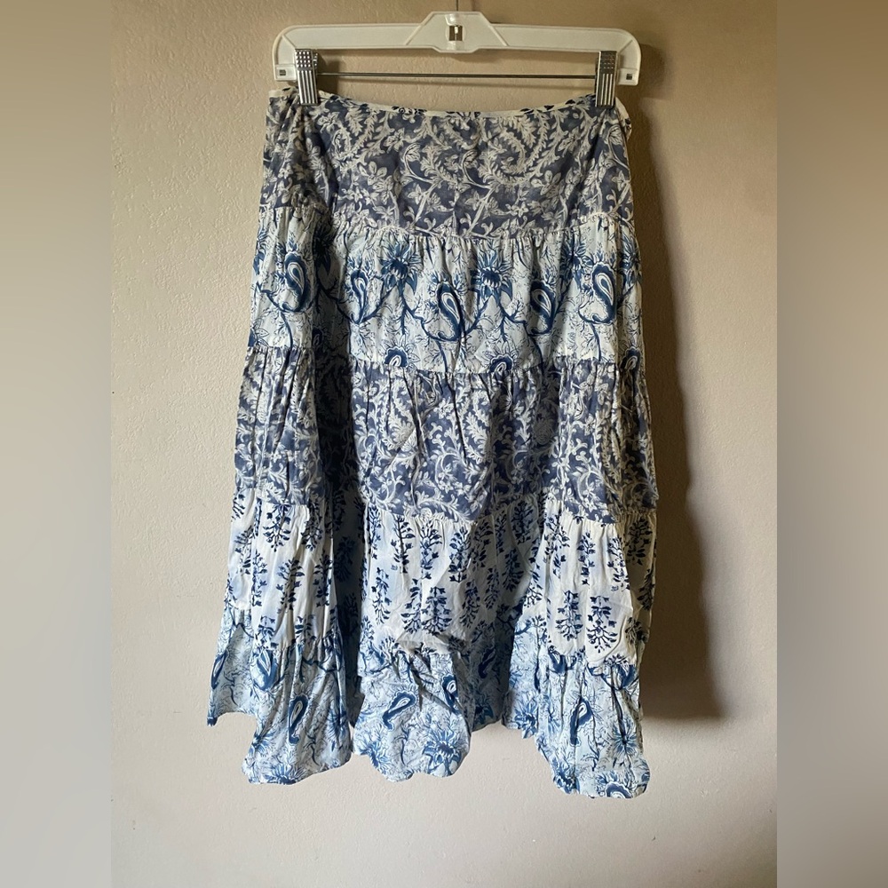 RL petite size 10p 5 tiered cotton midi skirt.